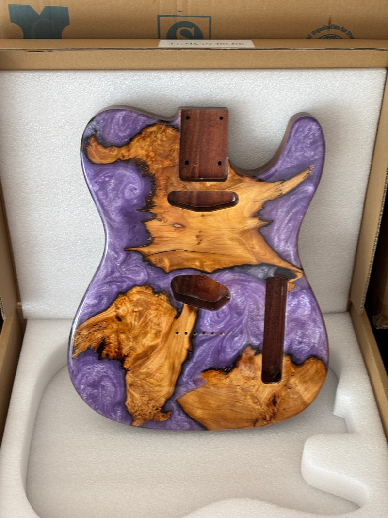 One-of-a-Kind Burl Wood Veneer Epoxy Resin Tele Style Electric Guitar Body (BE-020)