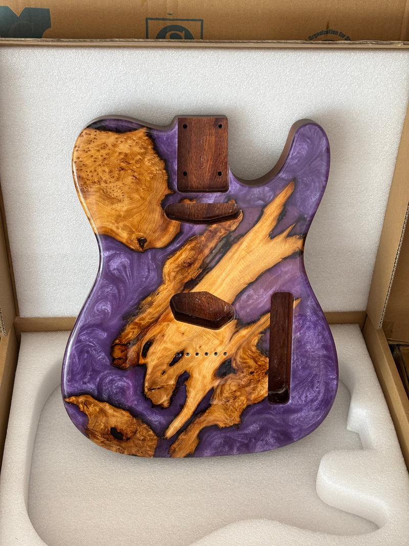 One-of-a-Kind Burl Wood Veneer Epoxy Resin Tele Style Electric Guitar Body (BE-021)