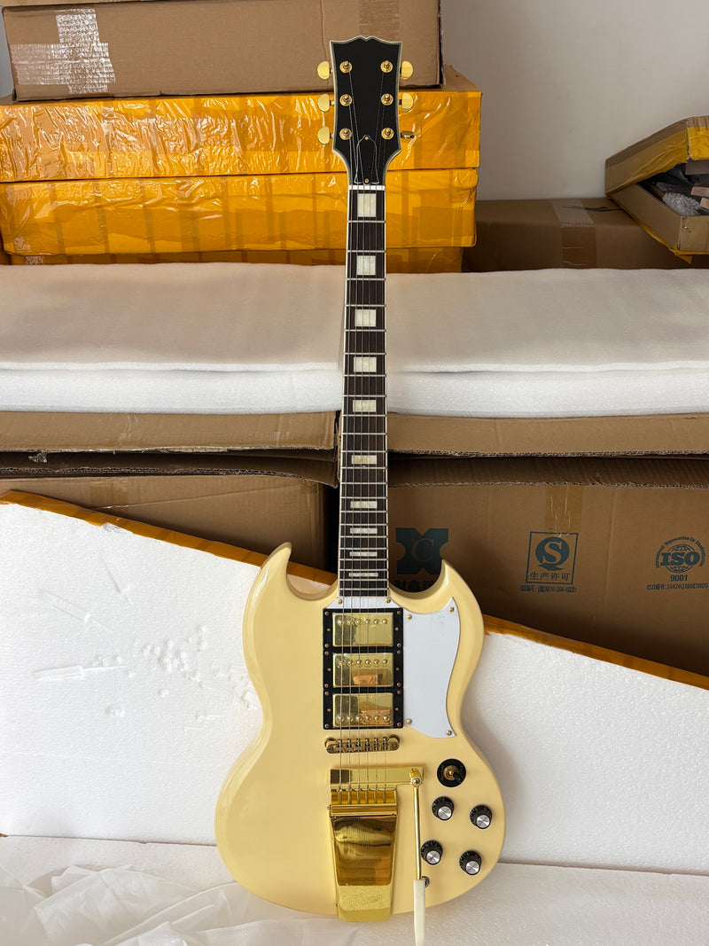SG Style Electric Guitar with Gold Maestro Vibrola Tailpiece (PHY-528)