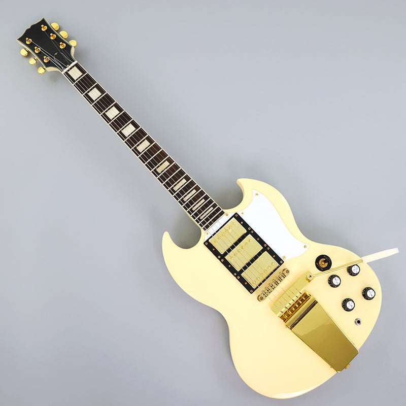 SG Style Electric Guitar with Gold Maestro Vibrola Tailpiece (PHY-528)