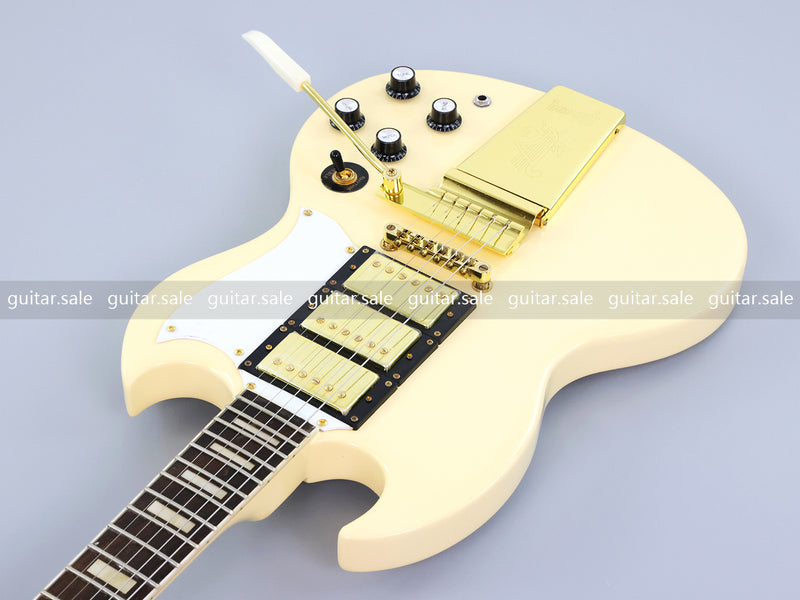 SG Style Electric Guitar with Gold Maestro Vibrola Tailpiece (PHY-528)