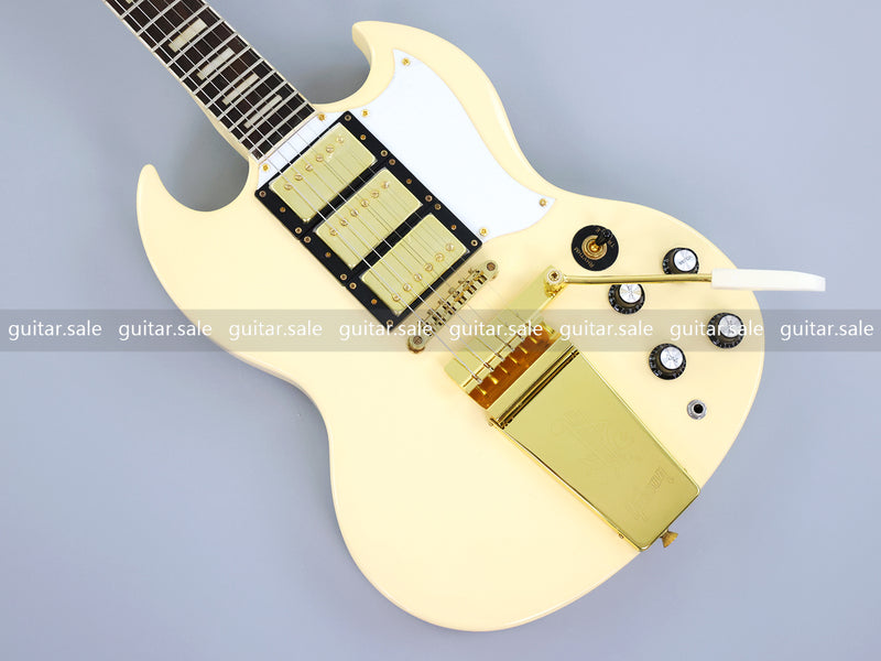 SG Style Electric Guitar with Gold Maestro Vibrola Tailpiece (PHY-528)