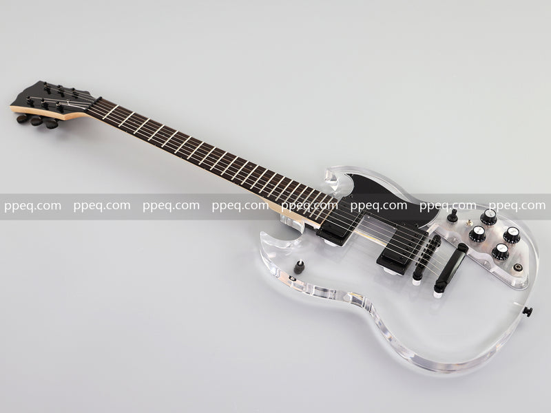 SG Style Transparent Acrylic-Bodied Electric Guitar with Blue LED Lights (12336)