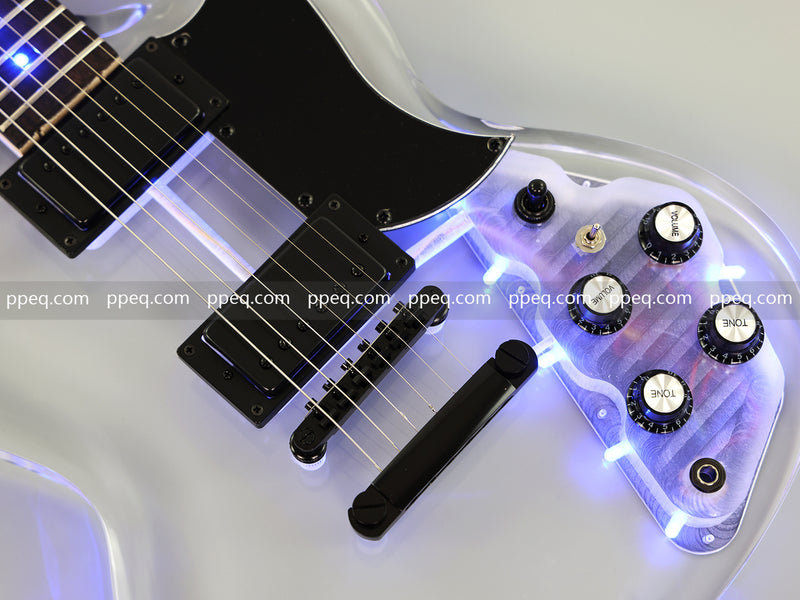 SG Style Transparent Acrylic-Bodied Electric Guitar with Blue LED Lights (12336)