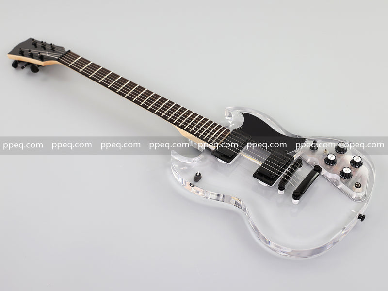 SG Style Transparent Acrylic-Bodied Electric Guitar with Blue LED Lights (12336)