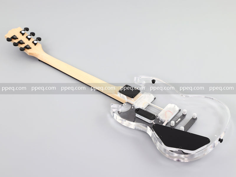 SG Style Transparent Acrylic-Bodied Electric Guitar with Blue LED Lights (12336)