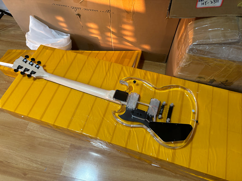 SG Style Transparent Acrylic-Bodied Electric Guitar with Blue LED Lights (12336)