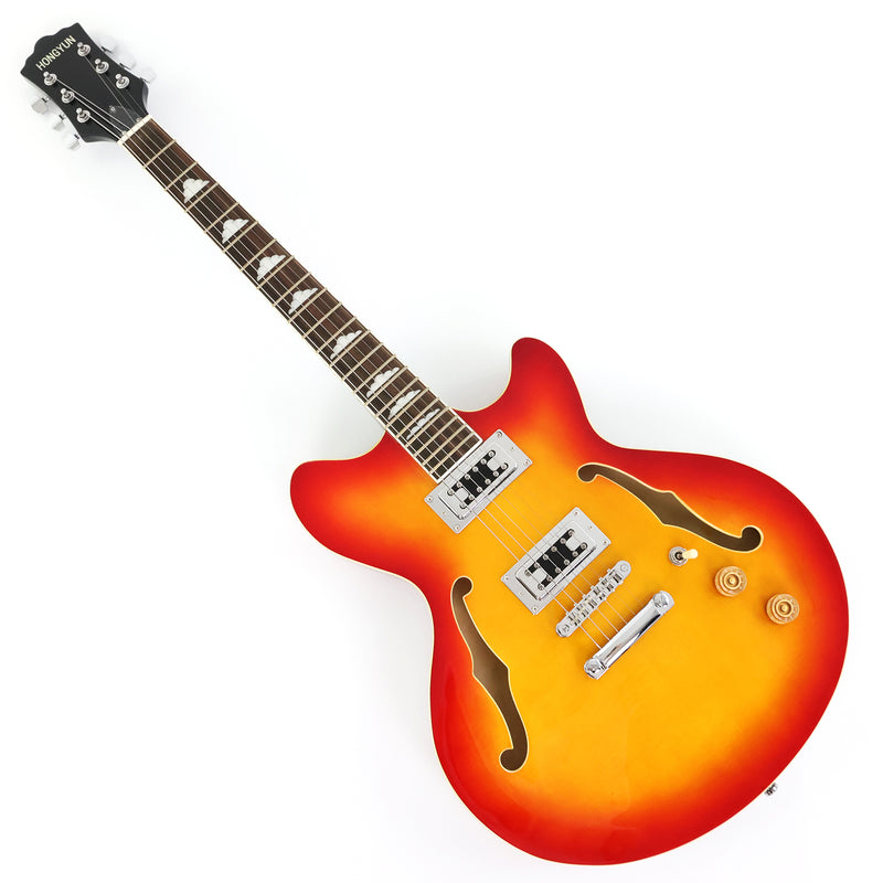 6-String Semi-Hollow Body Electric Guitar with Gloss Orange Sunburst Finish (PHY-119)