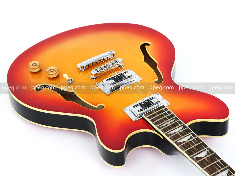 6-String Semi-Hollow Body Electric Guitar with Gloss Orange Sunburst Finish (PHY-119)