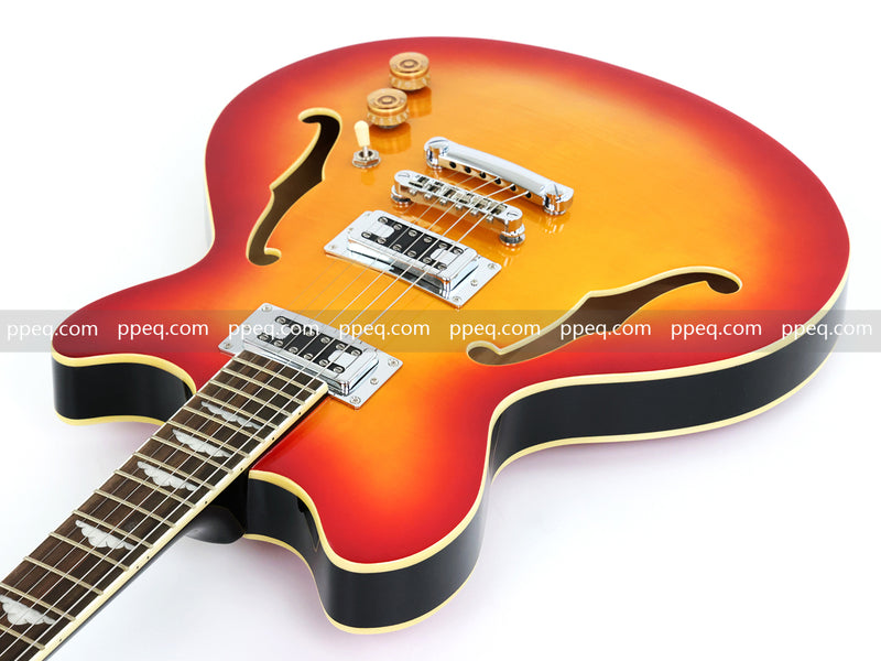 6-String Semi-Hollow Body Electric Guitar with Gloss Orange Sunburst Finish (PHY-119)