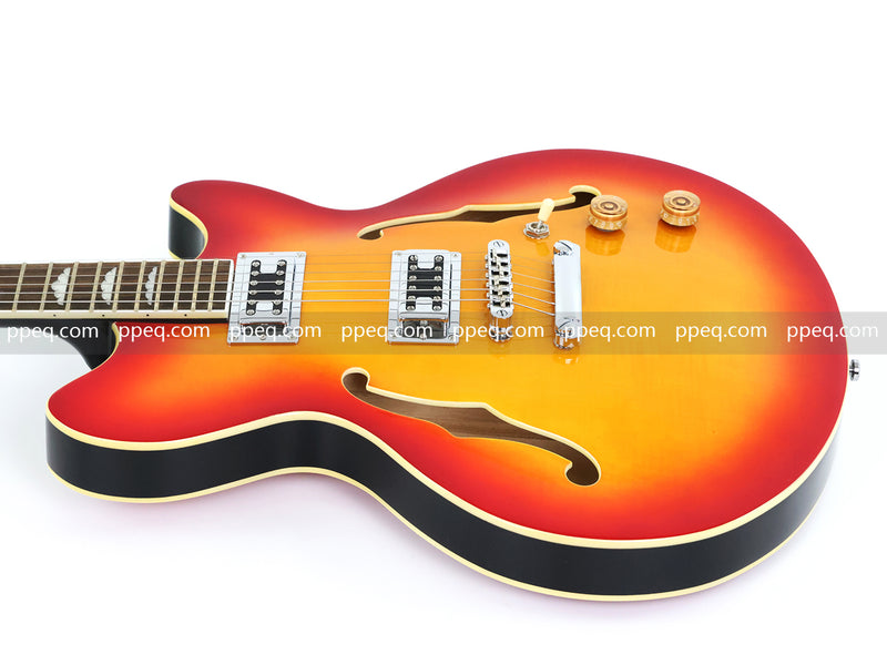 6-String Semi-Hollow Body Electric Guitar with Gloss Orange Sunburst Finish (PHY-119)