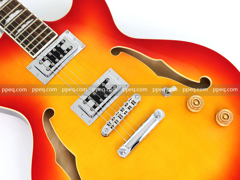 6-String Semi-Hollow Body Electric Guitar with Gloss Orange Sunburst Finish (PHY-119)