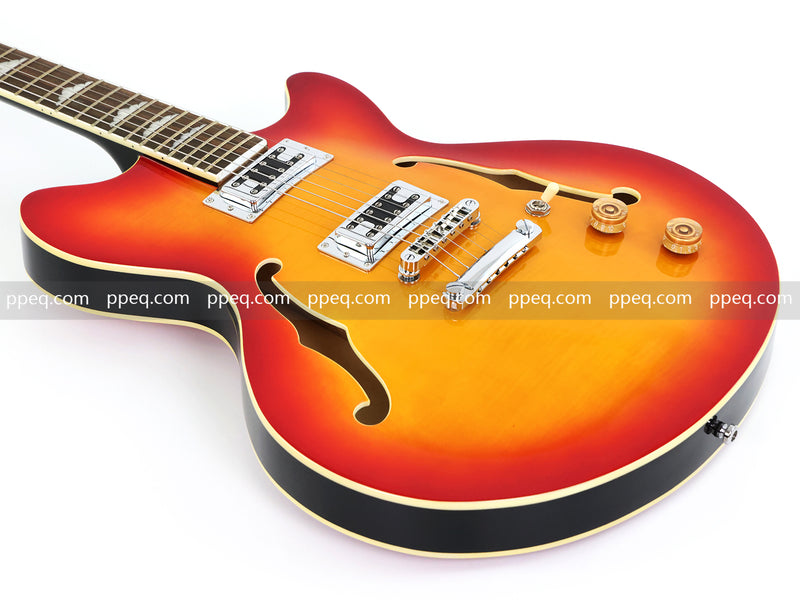 6-String Semi-Hollow Body Electric Guitar with Gloss Orange Sunburst Finish (PHY-119)