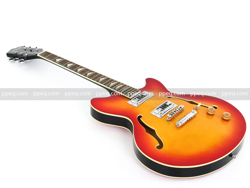 6-String Semi-Hollow Body Electric Guitar with Gloss Orange Sunburst Finish (PHY-119)