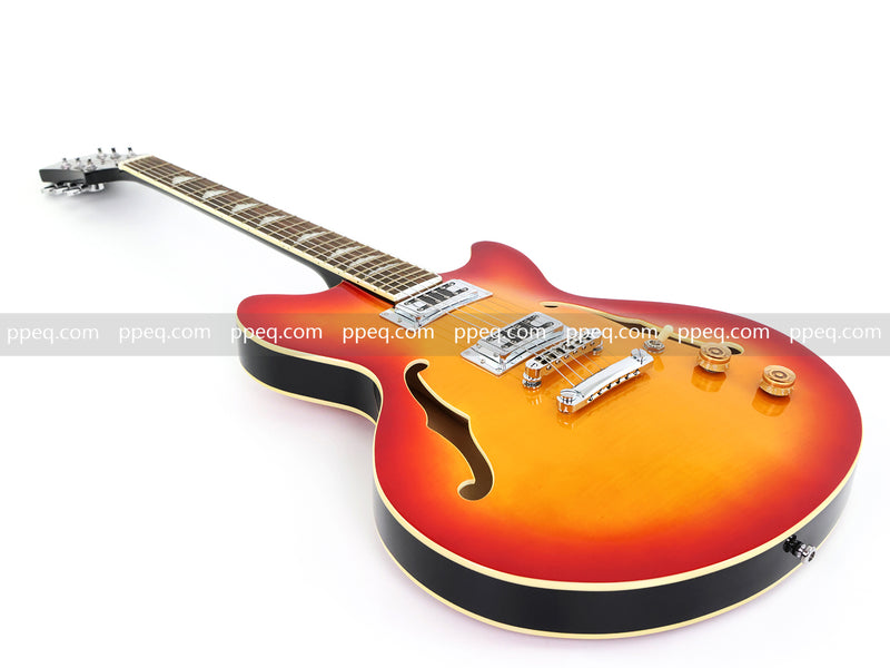 6-String Semi-Hollow Body Electric Guitar with Gloss Orange Sunburst Finish (PHY-119)