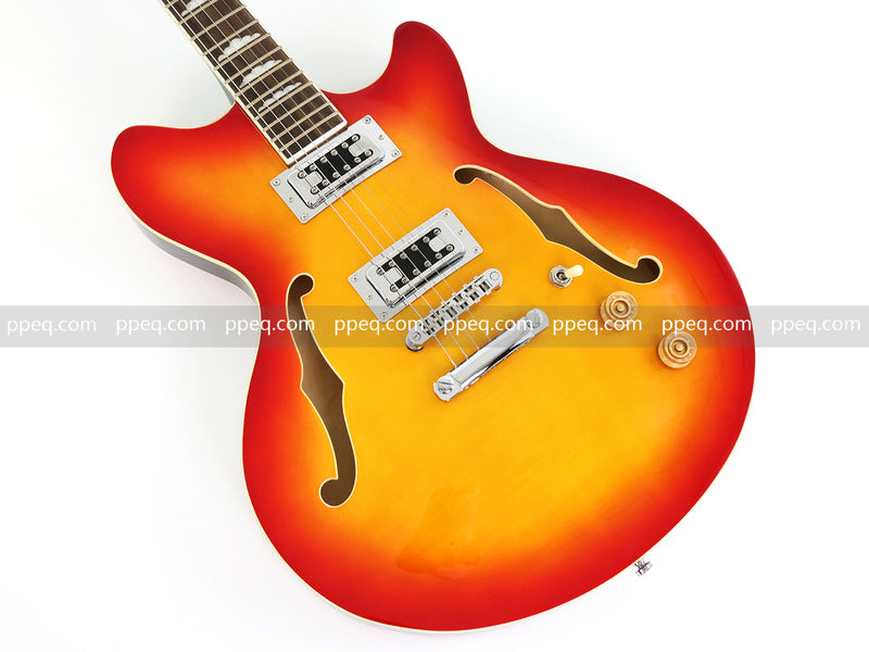 6-String Semi-Hollow Body Electric Guitar with Gloss Orange Sunburst Finish (PHY-119)