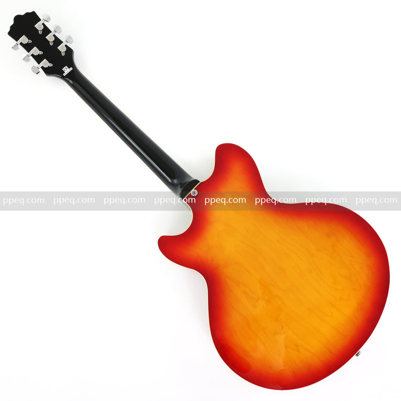 6-String Semi-Hollow Body Electric Guitar with Gloss Orange Sunburst Finish (PHY-119)