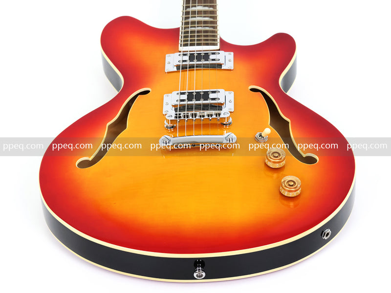 6-String Semi-Hollow Body Electric Guitar with Gloss Orange Sunburst Finish (PHY-119)