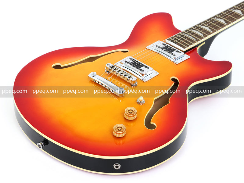 6-String Semi-Hollow Body Electric Guitar with Gloss Orange Sunburst Finish (PHY-119)