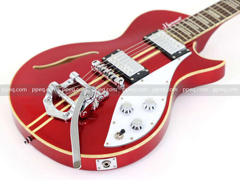 Semi-Hollow Body Electric Guitar with Gloss Red Metallic Finish (X717, B Level)