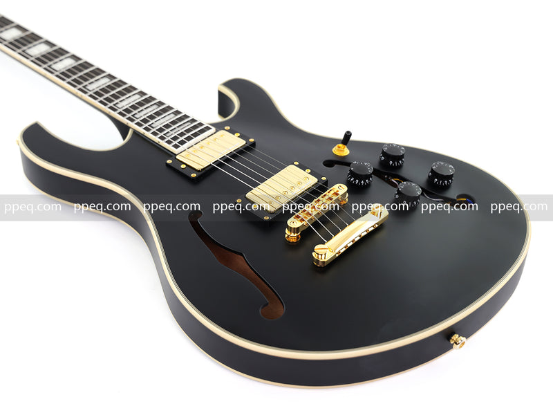 Semi-Hollow Body Electric Guitar with Matte Black Finish (HY-2563)