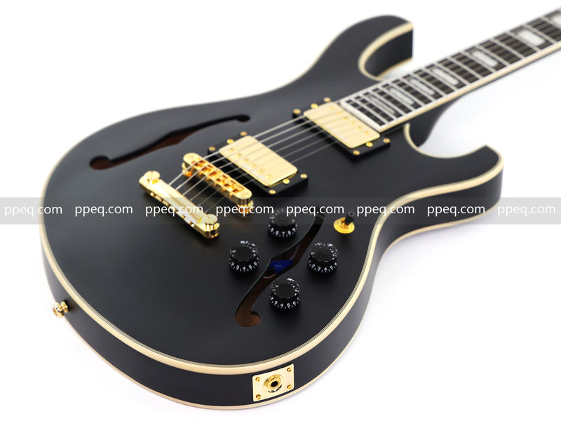 Semi-Hollow Body Electric Guitar with Matte Black Finish (HY-2563)
