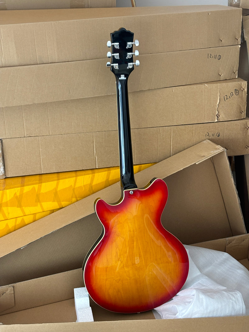6-String Semi-Hollow Body Electric Guitar with Gloss Orange Sunburst Finish (PHY-119)