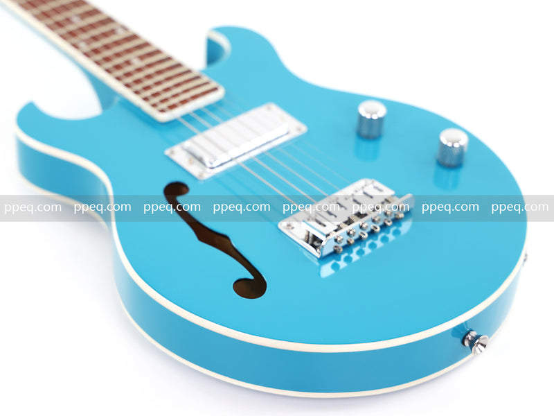 Shorty Semi-Hollow Body Electric Guitar with Gloss Bright Blue Finish (HY-2525)
