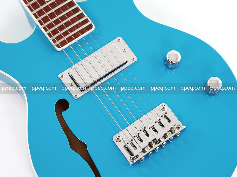 Shorty Semi-Hollow Body Electric Guitar with Gloss Bright Blue Finish (HY-2525)